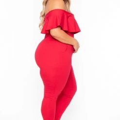 Curvy Sense Most Loved Plus Size Frill Jumpsuit - Red