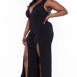 Curvy Sense Plus Size Giada M-Slit Jumpsuit- Black Party Jumpsuilts 10 Curvy Sense Plus Size Giada M-Slit Jumpsuit- Black Party Jumpsuilts