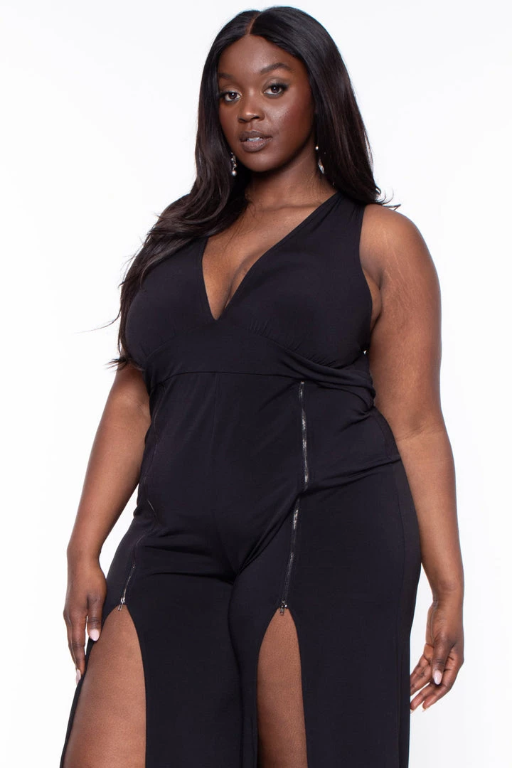 Curvy Sense Plus Size Giada M-Slit Jumpsuit- Black Party Jumpsuilts 4 Curvy Sense Plus Size Giada M-Slit Jumpsuit- Black Party Jumpsuilts