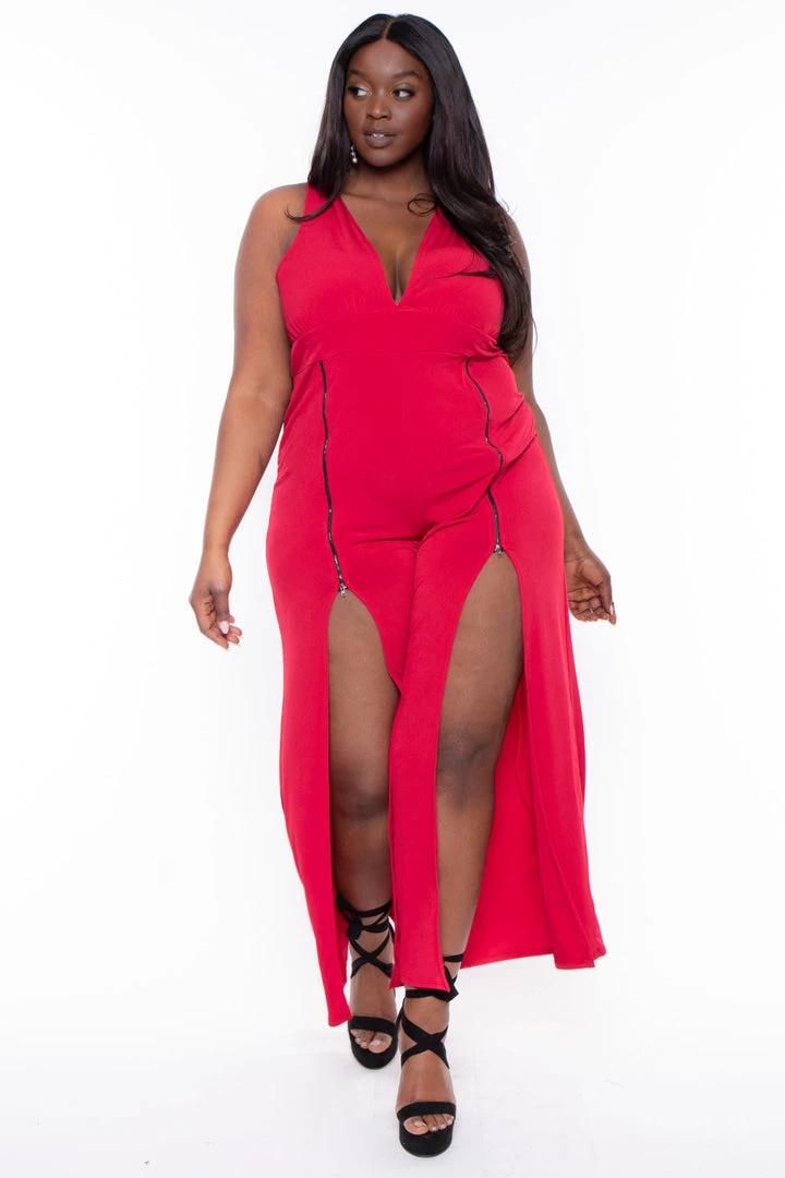 Curvy Sense Plus Size Giada M-Slit Jumpsuit- Red Party Jumpsuilts 3 Curvy Sense Plus Size Giada M-Slit Jumpsuit- Red Party Jumpsuilts