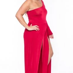 Curvy Sense Plus Size Gianna M-Slit Jumpsuit- Red
