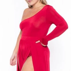 Curvy Sense Plus Size Gianna M-Slit Jumpsuit- Red