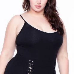 Curvy Sense Plus Size Grommet Lace Up Jumpsuit - Black Back In Stock