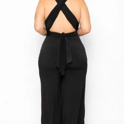 Curvy Sense Plus Size Infinity Plunging Jumpsuit - Black