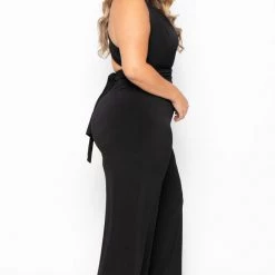 Curvy Sense Plus Size Infinity Plunging Jumpsuit - Black