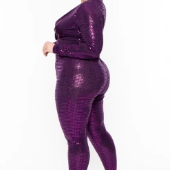 Curvy Sense Party Jumpsuilts Plus Size Jae Sequin Jumpsuit- Purple