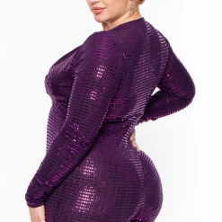 Curvy Sense Party Jumpsuilts Plus Size Jae Sequin Jumpsuit- Purple