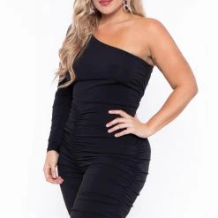 Curvy Sense Plus Size Jaelyn Ruched Jumpsuit- Black