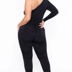 Curvy Sense Plus Size Jaelyn Ruched Jumpsuit- Black