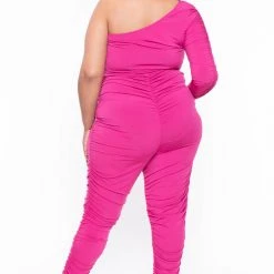 Curvy Sense Party Shop Plus Size Jaelyn Ruched Jumpsuit- Fuchsia
