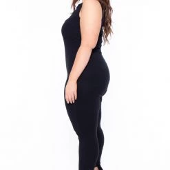 Curvy Sense Plus Size Jailah Destroyed Jumpsuit - Black