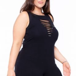 Curvy Sense Plus Size Jailah Destroyed Jumpsuit - Black