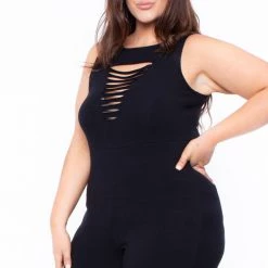 Curvy Sense Plus Size Jailah Destroyed Jumpsuit - Black