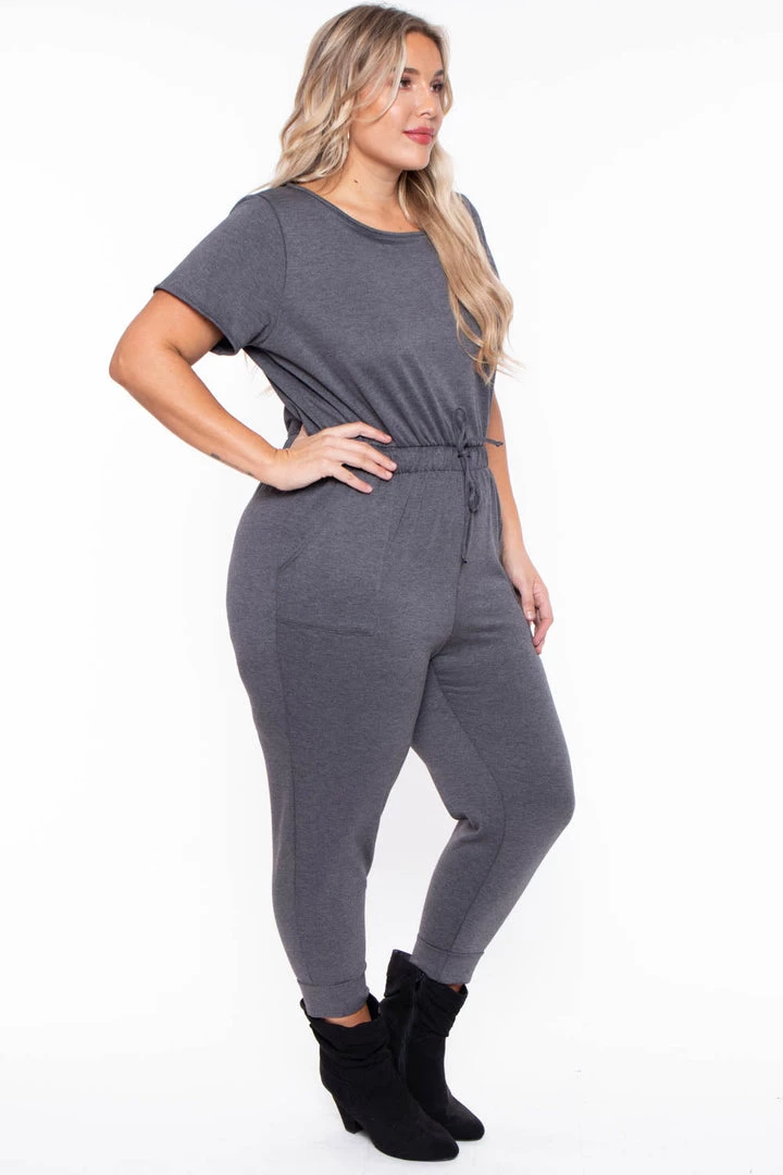 Curvy Sense Party Jumpsuilts Plus Size Jessi Keyhole Jumpsuit - Charcoal 6 Curvy Sense Party Jumpsuilts Plus Size Jessi Keyhole Jumpsuit - Charcoal