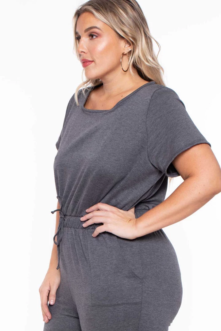 Curvy Sense Party Jumpsuilts Plus Size Jessi Keyhole Jumpsuit - Charcoal 5 Curvy Sense Party Jumpsuilts Plus Size Jessi Keyhole Jumpsuit - Charcoal