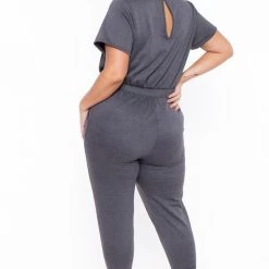 Curvy Sense Party Jumpsuilts Plus Size Jessi Keyhole Jumpsuit - Charcoal 11 Curvy Sense Party Jumpsuilts Plus Size Jessi Keyhole Jumpsuit - Charcoal