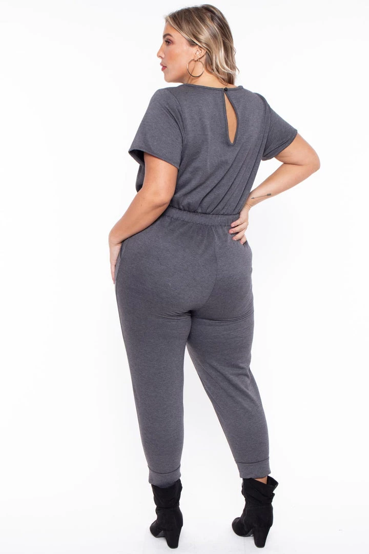 Curvy Sense Party Jumpsuilts Plus Size Jessi Keyhole Jumpsuit - Charcoal 7 Curvy Sense Party Jumpsuilts Plus Size Jessi Keyhole Jumpsuit - Charcoal