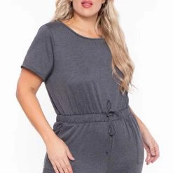 Curvy Sense Party Jumpsuilts Plus Size Jessi Keyhole Jumpsuit - Charcoal