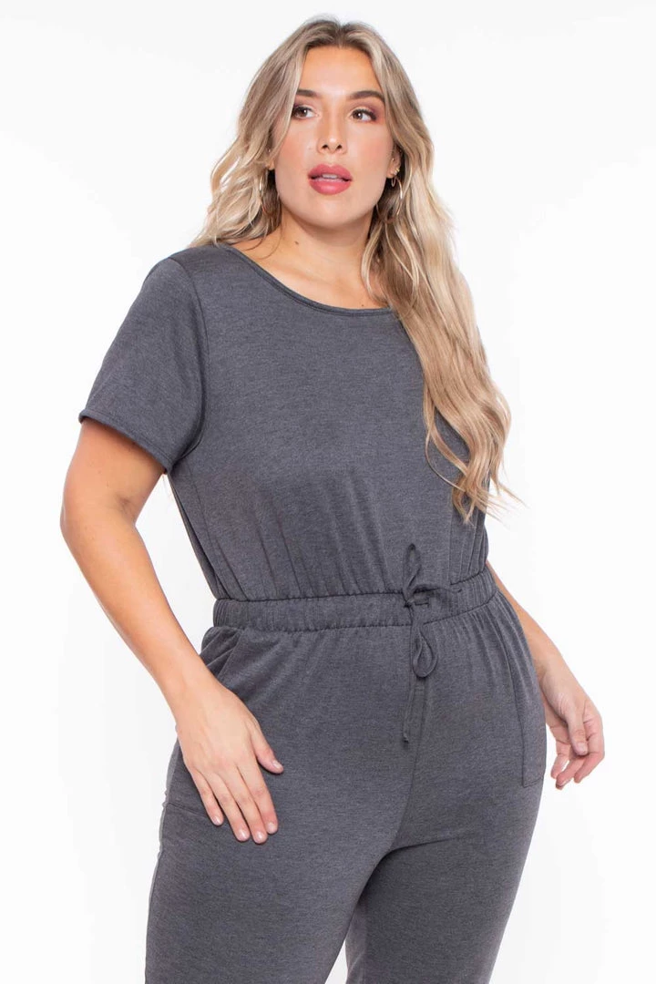 Curvy Sense Party Jumpsuilts Plus Size Jessi Keyhole Jumpsuit - Charcoal 4 Curvy Sense Party Jumpsuilts Plus Size Jessi Keyhole Jumpsuit - Charcoal