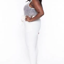 Curvy Sense Plus Size Kaia Glitter Jumpsuit- Ivory Party Jumpsuilts