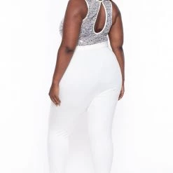 Curvy Sense Plus Size Kaia Glitter Jumpsuit- Ivory Party Jumpsuilts