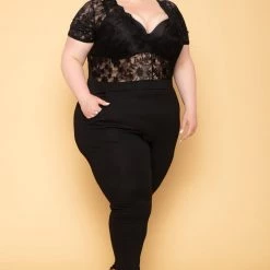 Curvy Sense Plus Size Lace Top Jumpsuit - Black Party Shop