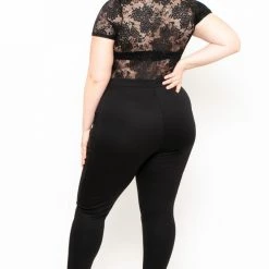 Curvy Sense Plus Size Lace Top Jumpsuit - Black Party Shop