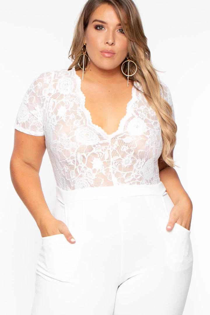 Curvy Sense Plus Size Lace Top Jumpsuit - Ivory Back In Stock 4 Curvy Sense Plus Size Lace Top Jumpsuit - Ivory Back In Stock