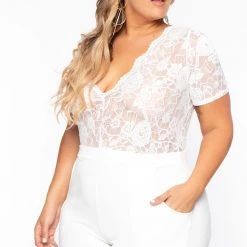 Curvy Sense Plus Size Lace Top Jumpsuit - Ivory Back In Stock 9 Curvy Sense Plus Size Lace Top Jumpsuit - Ivory Back In Stock