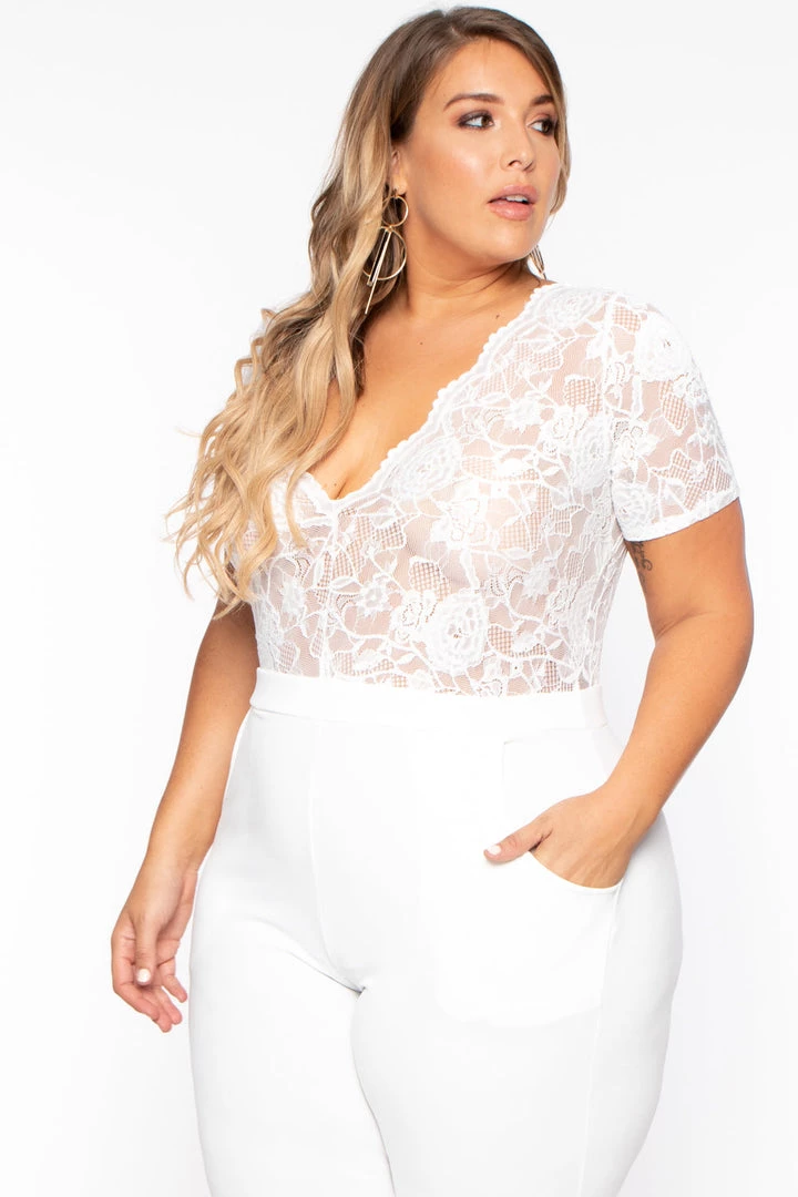 Curvy Sense Plus Size Lace Top Jumpsuit - Ivory Back In Stock 6 Curvy Sense Plus Size Lace Top Jumpsuit - Ivory Back In Stock