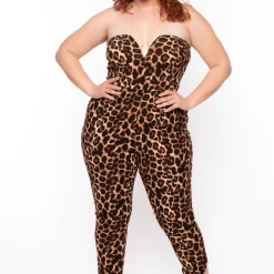Curvy Sense Back In Stock Plus Size Leopard Print Mika Jumpsuit - Brown