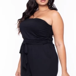 Curvy Sense Party Jumpsuilts Plus Size Lina Strapless Jumpsuit - Black