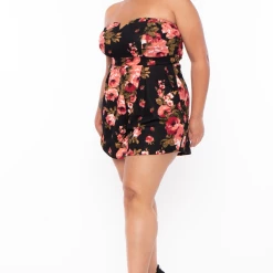 Curvy Sense Party Jumpsuilts Plus Size Maude Floral Romper - Black