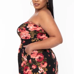 Curvy Sense Party Jumpsuilts Plus Size Maude Floral Romper - Black