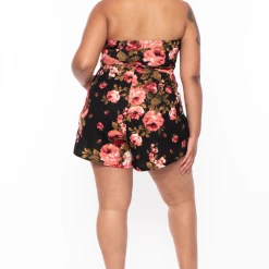 Curvy Sense Party Jumpsuilts Plus Size Maude Floral Romper - Black