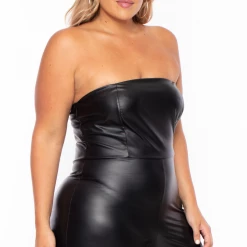 Curvy Sense Plus Size Mauri Faux Leather Catsuit - Black