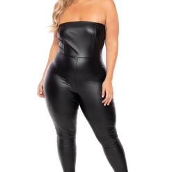 Curvy Sense Plus Size Mauri Faux Leather Catsuit - Black 13 Curvy Sense Plus Size Mauri Faux Leather Catsuit - Black
