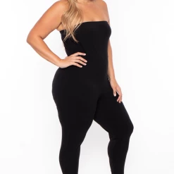 Curvy Sense Plus Size Mauri Strapless Catsuit - Black