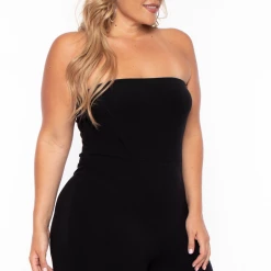 Curvy Sense Plus Size Mauri Strapless Catsuit - Black