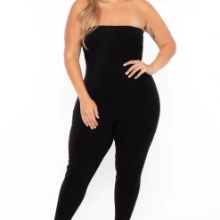 Curvy Sense Plus Size Mauri Strapless Catsuit - Black