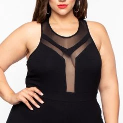 Curvy Sense Plus Size Mina Mesh Jumpsuit - Black