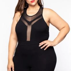 Curvy Sense Plus Size Mina Mesh Jumpsuit - Black