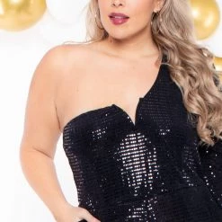 Curvy Sense Plus Size Mireya Shimmer Jumpsuit - Black
