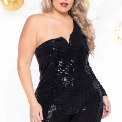 Curvy Sense Plus Size Mireya Shimmer Jumpsuit - Black