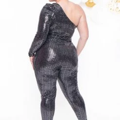 Curvy Sense Plus Size Mireya Shimmer Jumpsuit - Silver