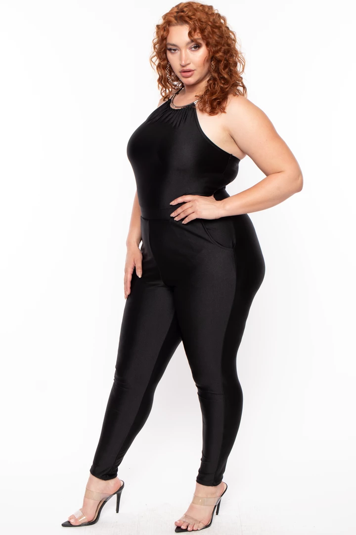 Curvy Sense Plus Size Necklace Halter Jumpsuit - Black Party Jumpsuilts 5 Curvy Sense Plus Size Necklace Halter Jumpsuit - Black Party Jumpsuilts