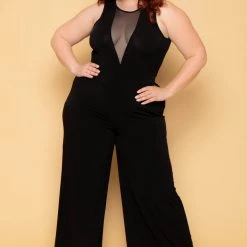 Curvy Sense Plus Size Nicki Mesh Jumpsuit - Black New Arrivals