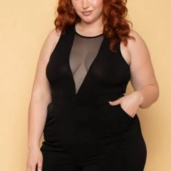Curvy Sense Plus Size Nicki Mesh Jumpsuit - Black New Arrivals
