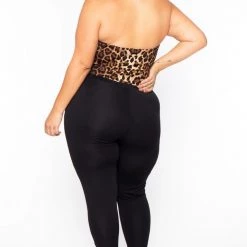 Curvy Sense Plus Size Nova Leopard Top Jumpsuit - Black