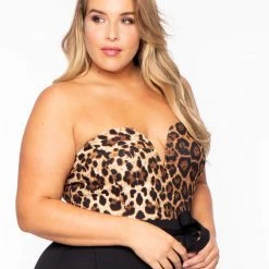 Curvy Sense Plus Size Nova Leopard Top Jumpsuit - Black